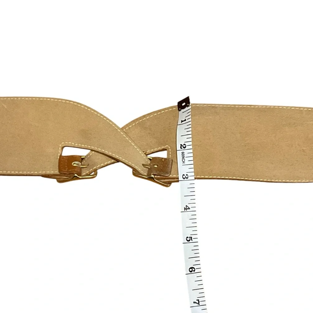 VINTAGE BELT sz Medium/ Large Wide Leather Suede Back Buckle Unique Double Brown